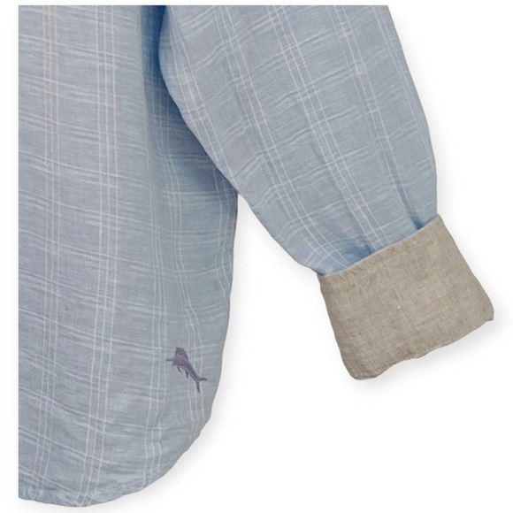 Tommy Bahama SZ XL Ventana Plaid Linen Shirt Light Sky $128 - Picture 6 of 8